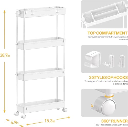 2 piece Set Slim Storage Cart 3 Tier (2 Count)