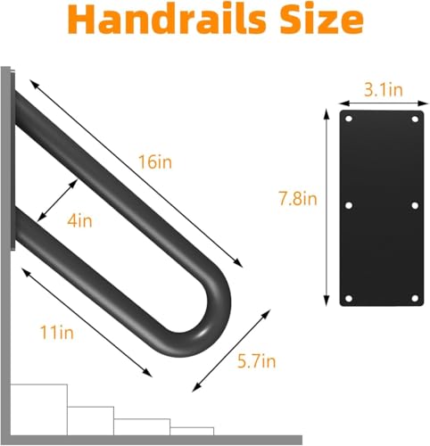 Hand Rails for Outdoor Steps Stair Railing Indoor Rail Metal Heavy Duty Non (2 Count)