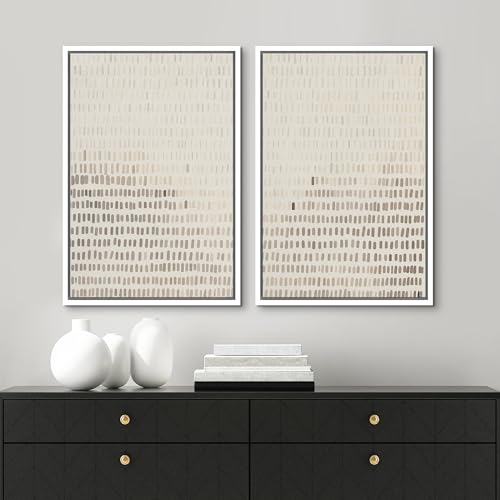Framed Canvas Print Wall Art Neutral Abstract Dot Illustrations Modern Art Decorative Bohemian Colorful Chic for Living Room