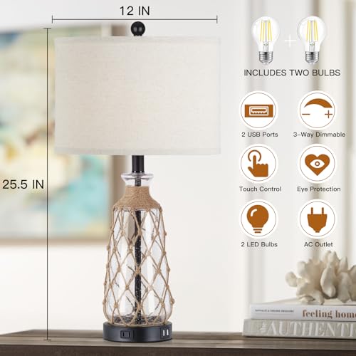 25.5" Coastal Glass Table Lamps Set of 2 (2 Count)