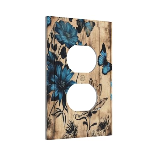 Decorative Blue Flowers Butterfly Watercolor Floral 1 Gang Duplex Light Switch Cover Plate