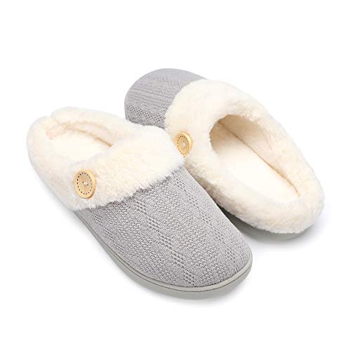 Womens Slipper Warm Comfy Memory Foam House Slippers Knitted Shoes Faux Fur Lined Anti