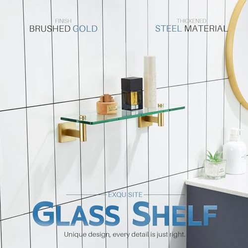 Wall Shelves Floating Shelf 16'' Stainless Steel Bathroom Hardware Tempered Glass Small Hanging Rack for Storage