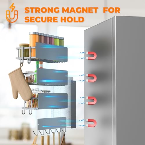 5 Pack Multifunctional Magnetic Shelves for Refrigerator Spice Rack & Washing Machine Organize (5 Count)