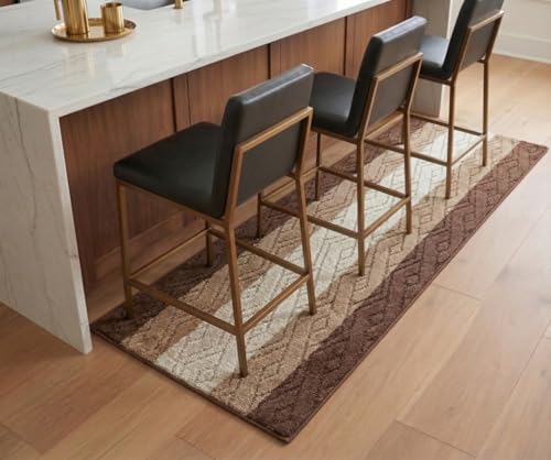 Custom Size Hallway Runner Rug Damask Brown Color 31 inch Wide Select Your Length Non