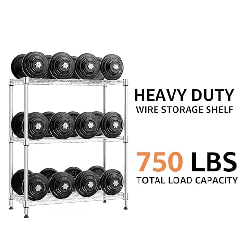750 lbs 3 Tier Storage Rack Metal Wire Shelving Unit