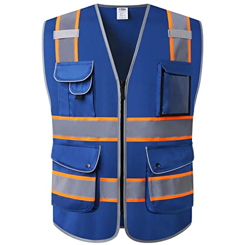 Safety Vest for Men Women Reflective Hi Vis JK901 Blue 3XL