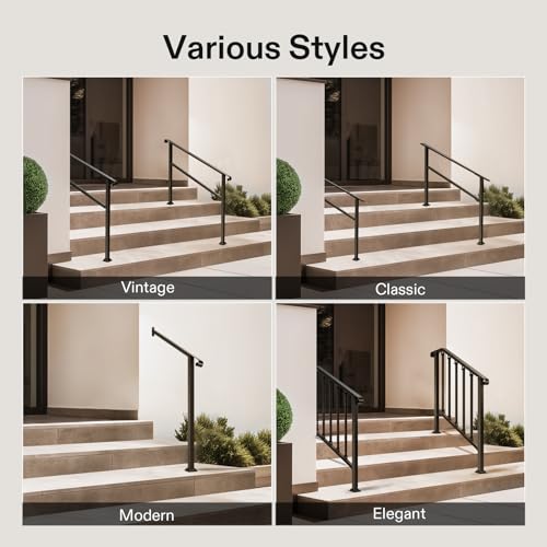 2-Pack 3-Step Stair Handrail 40"x36" Wrought Iron Porch Black