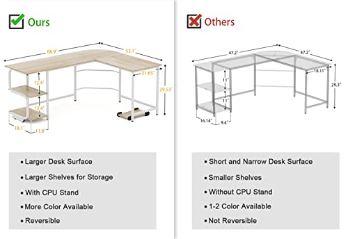 Reversible L Shaped Desk with Shelves