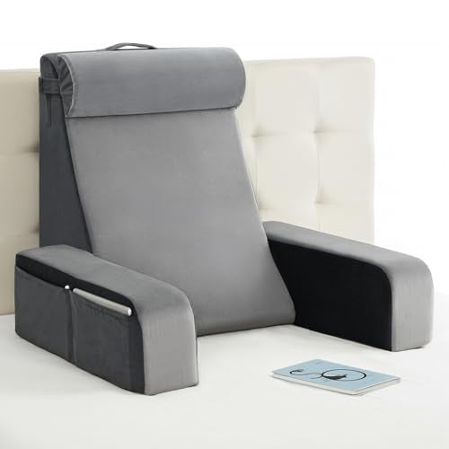 25" Reading Pillow for Bed with XL Side Pockets for Tall Adults