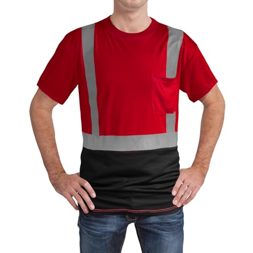 High Visibility Shirts Quick Dry Safety T Shirts with Reflective Strips and Pocket Short Sleeve Mesh Hi Vis Construction Work Class 2 Shirt for Men