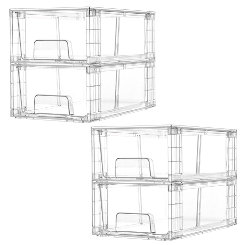 4 Pack Stackable Clear Drawer with Dividers (4 Count)