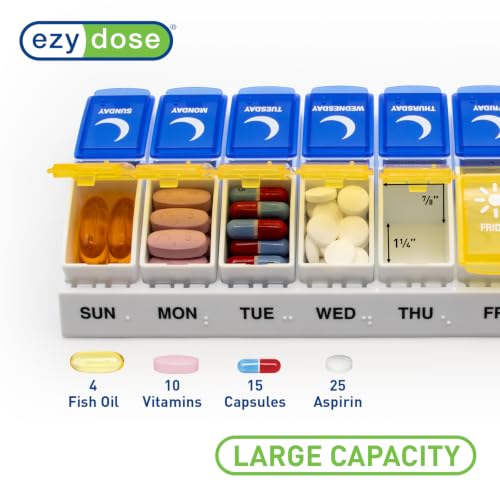Weekly (7-Day) AM/PM Pill Organizer, Large Case, Blue/Yellow