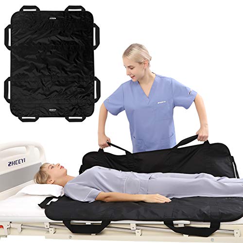 Bed Positioning Pad with Reinforced Handles 48" x 40" Lifting Turning Patient Sheet Transfer Blanket for Caregiver