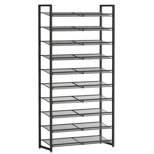 Shoe Rack, 10-Tier Metal Shoe Organizer, Tall Shoe Rack for Closet,entryway,Garage, with Adjustable Flat or Angled Shelves, 42-50 Pairs,Shoes that can accommodate The Whole Family. (10 Count)
