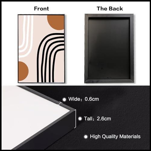 3Pcs Black Brown Boho Abstract Geometric Line Framed Canvas Wall Art (3 Count)