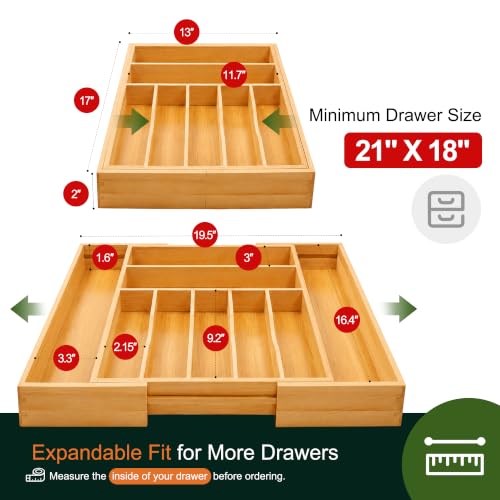 Large Premium Bamboo Silverware Organizer