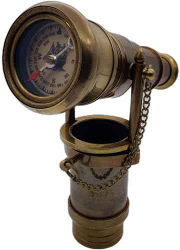 s Brass Walking Stick with Vintage Handle Victorian Telescope with Compass Head Foldable Steampunk Accessories Wooden Cane for Men and Women