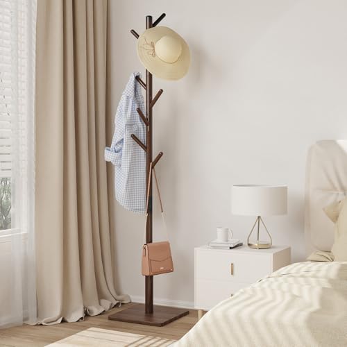 Wooden Coat Rack Freestanding with Stable Square Base