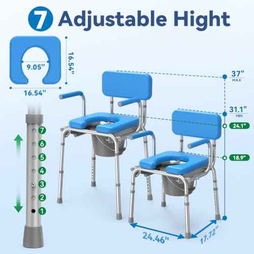 Drop Arm Bedside Commode with Liners