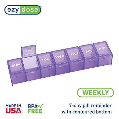 Weekly (7-Day) Pill Organizer, Large Medicine Planner, Purple