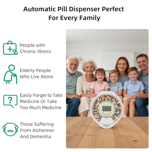 Automatic Pill Dispenser with Alarms & Top Key Lock for Seniors
