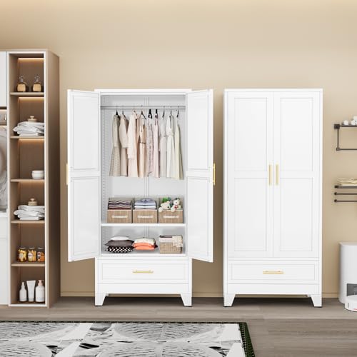 Metal Armoire Wardrobe Closet with Drawers