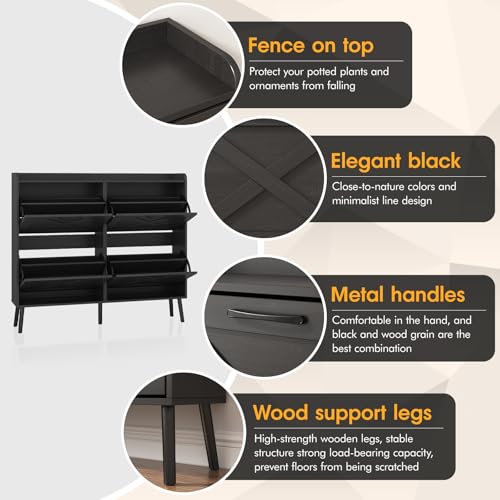 Large Shoe Storage Cabinet with 4 Flip Drawers
