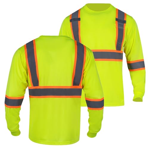 Hi Vis Shirts for Men Reflective ANSI Class 2 Safety Long Sleeve High Visibility Work Construction T Shirts
