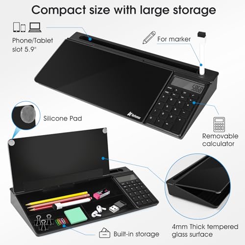 Glass Desk Whiteboard Gray with Calculator