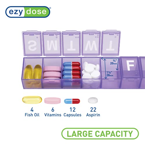 Weekly (7-Day) Daily Pill Case, Medicine Planner, Vitamin Organizer, Supplement Container, Convenient and Easy to Use, Large Compartments, Travel Friendly, Color May Vary, BPA Free