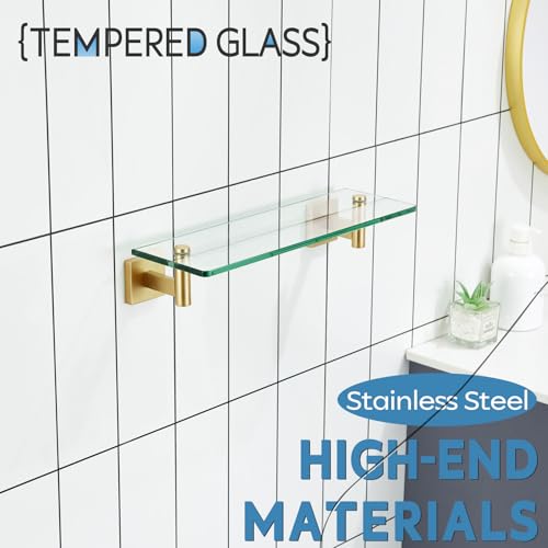 Wall Shelves Floating Shelf 16'' Stainless Steel Bathroom Hardware Tempered Glass Small Hanging Rack for Storage