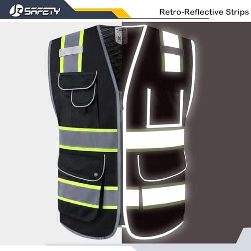Safety Vest for Men Women Reflective Hi Vis JK100 Black 3XL