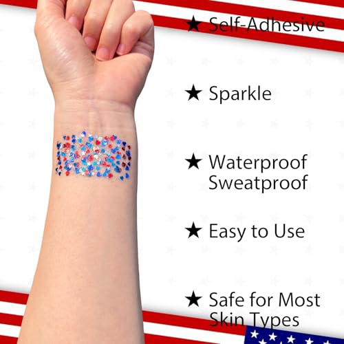 Red White and Blue Face Hair Body Glitter Stick with Heart & Star Sequins