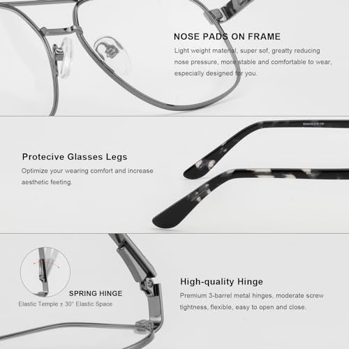 Reading Glasses for Men Square Double Bridge Light Blocking Computer Readers Spring Hinge Metal Frame Acetate Legs