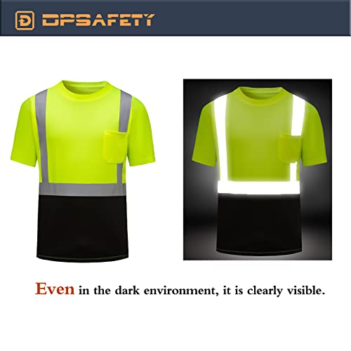 High Visibility Shirts Quick Dry Safety T Shirts with Reflective Strips and Pocket Short Sleeve Mesh Hi Vis Construction Work Class 2 Shirt for Men