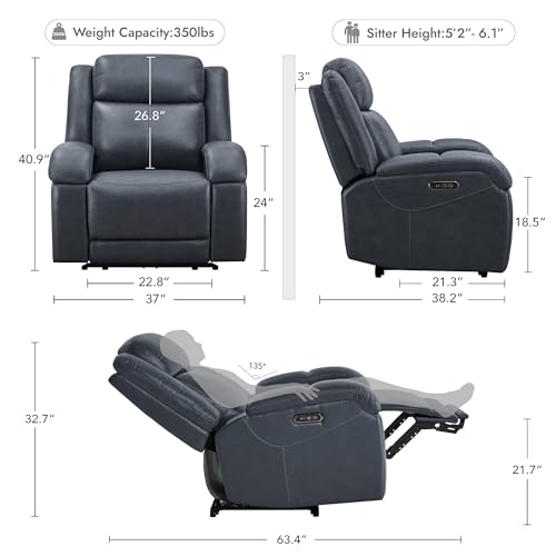 Genuine Leather Wall Hugger Power Recliner