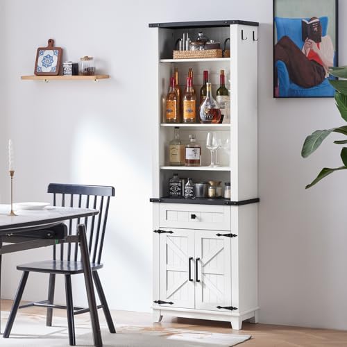 72in Tall Bookshelf 7 Tier Bookcase with Drawer and Barn Doors and Adjustable Shelves (4 Count)
