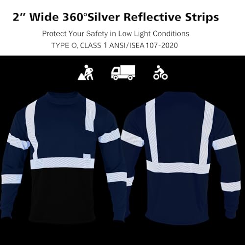 Safety Reflective High Visibility Long Sleeve Shirts ANSI Class 1 Hi Vis Construction Work T Shirts for Men