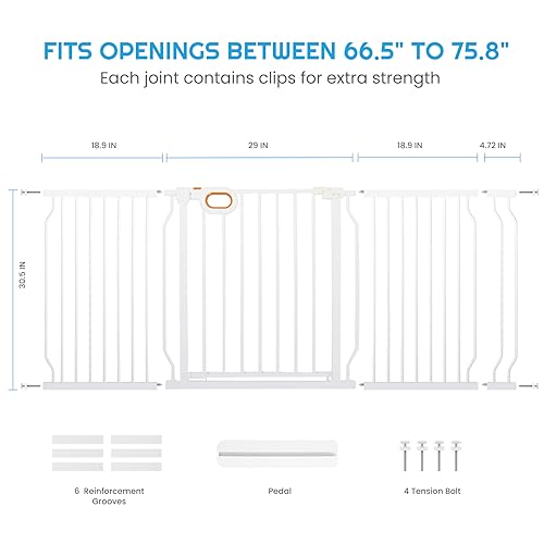 66 to 75 Inch Extra Wide Baby Gate with Door for Stairs Doorways