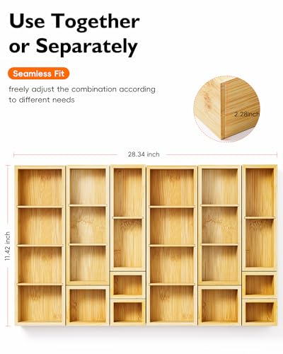 12 Piece Bamboo Drawer Organizer Set (12 Count)