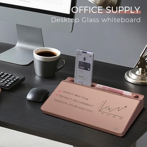 Compact Glass Desktop Whiteboard with Storage 12x7 in