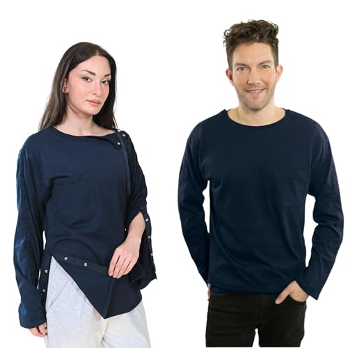 Dialysis Unisex Post Surgery & Rehab Dual Access Crew Neck Snap Full Sleeve Shirt