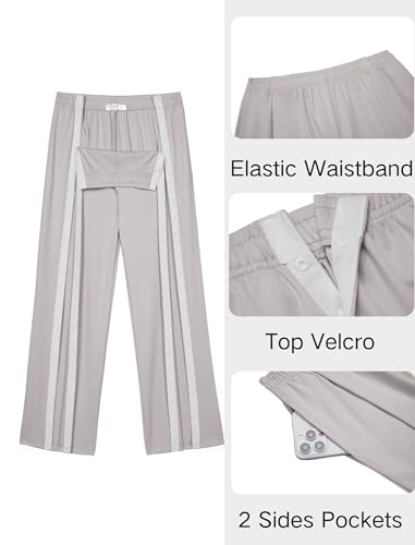Tear Away Pants for Women Side Slit Snap Post Surgery Sweatpants