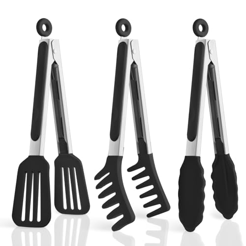 3 Pack Kitchen Tongs for Cooking with Silicone Tip (3 Count)