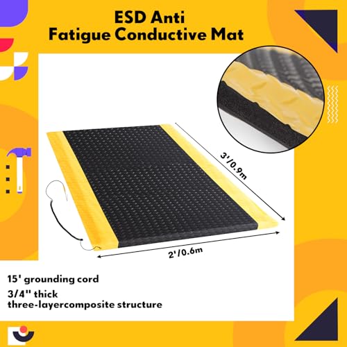 1 Pack 2'x3' ESD Anti Fatigue Mat with Ground Wire