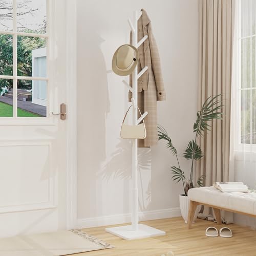 Wooden Coat Rack Freestanding with Stable Square Base