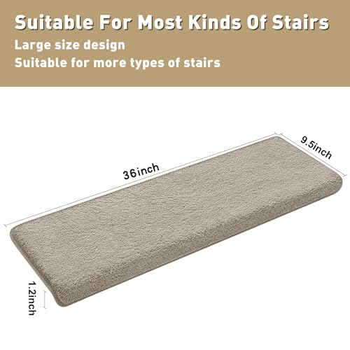 Bullnose Carpet Stair Treads Ultra Plush Cream Gray 7 Pcs (16.6 Sq Ft)