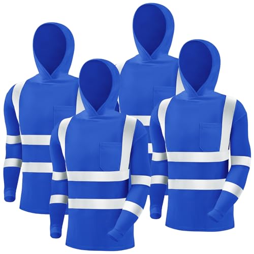 4 Pcs Reflective Safety T Shirt High Visibility Work Shirts with Hood Sun Protection Construction (4 Count)