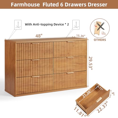 Fluted 6 Drawers Dresser